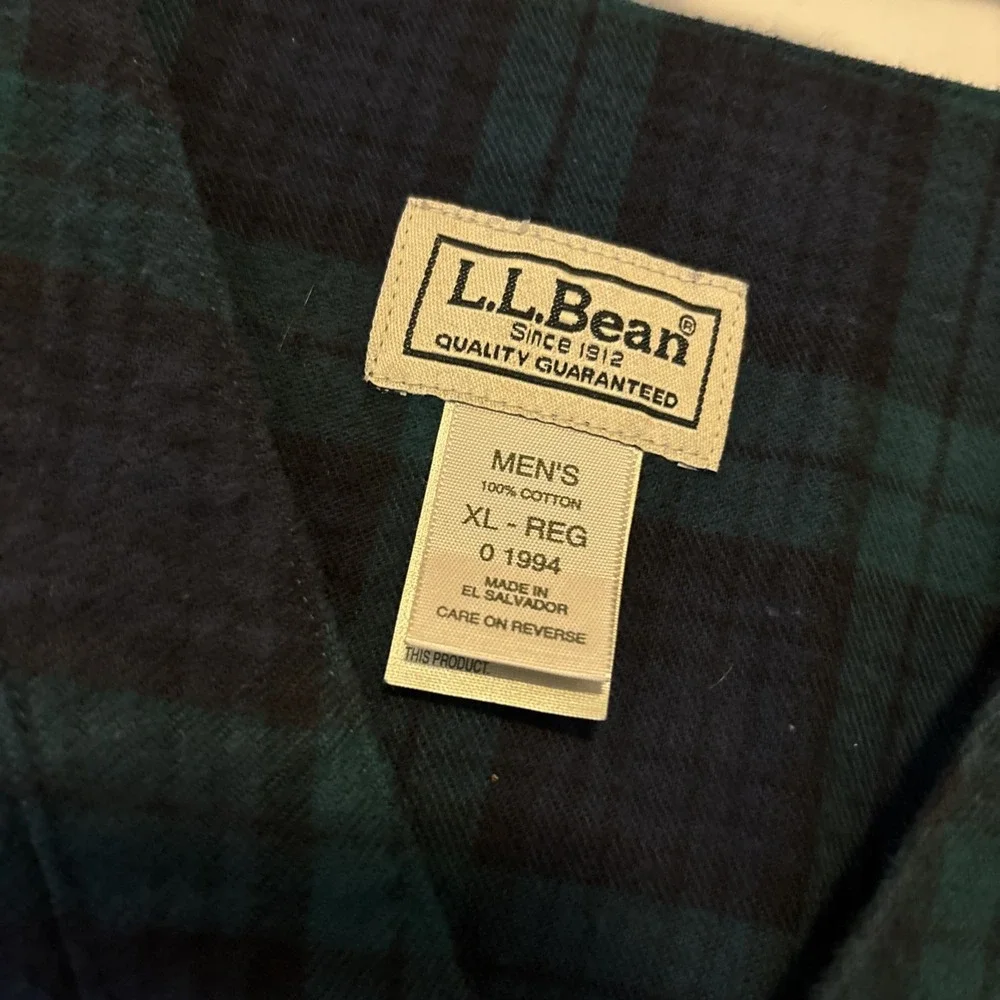 LL Bean Sleepshirt Mens XL Blue Green Tartan Flannel Long Sleeve Lounge Pajama